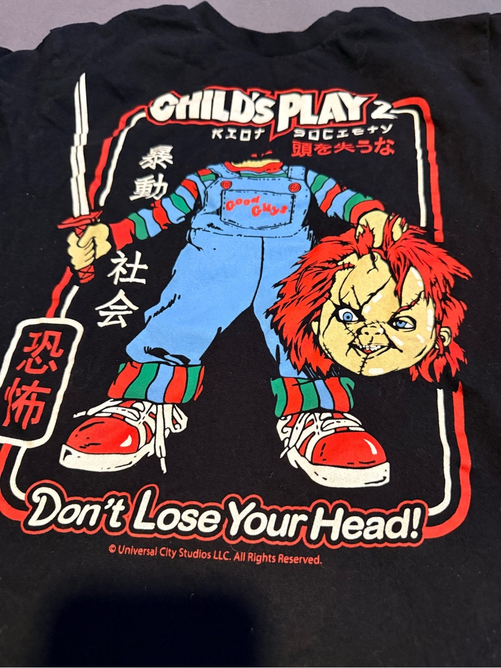 riot society Black Tee with Red, Blue & Green Horror Print - Picture 1 of 4